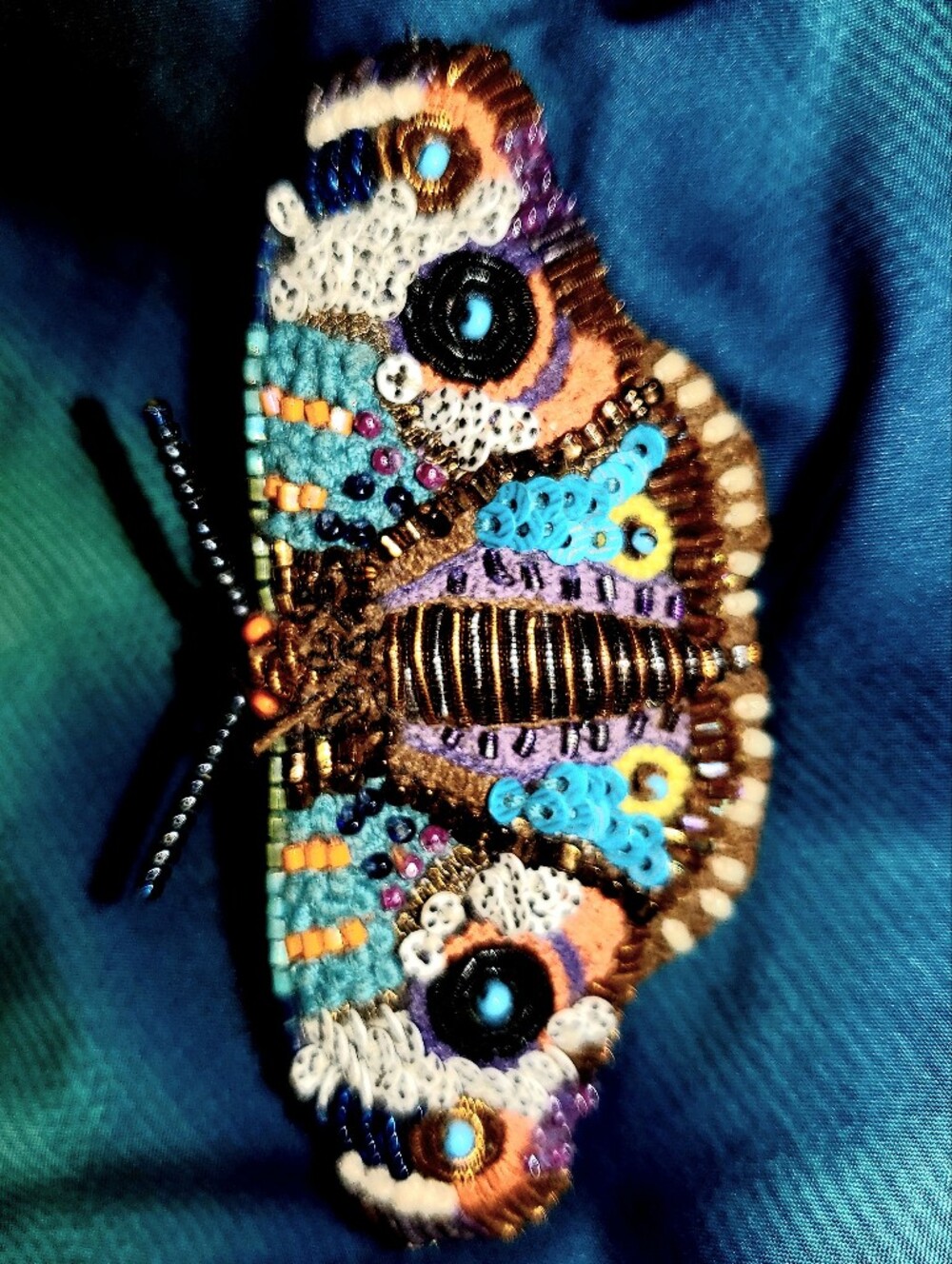 Handcrafted Multicolor Beaded Moth Brooch - Women Accessories